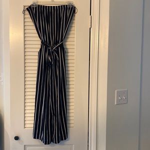 Strapless, flowy, black and white romper.